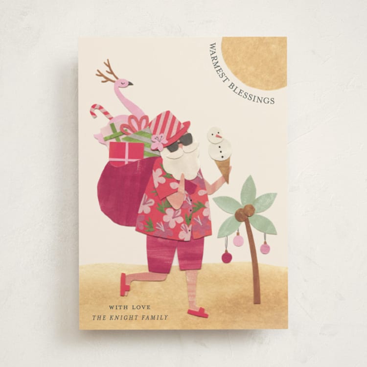 "Beach Santa" - Holiday Cards in Pink Ginger by Sarah Knight - Front