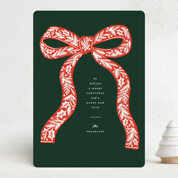 "Botanical Bow" - Holiday Cards in Evergreen by Paper Raven Co. - Front