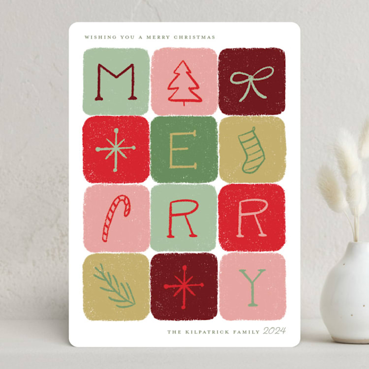 "Merry Colorblock" - Holiday Cards in Candied Apple by Kat Roberts - Front