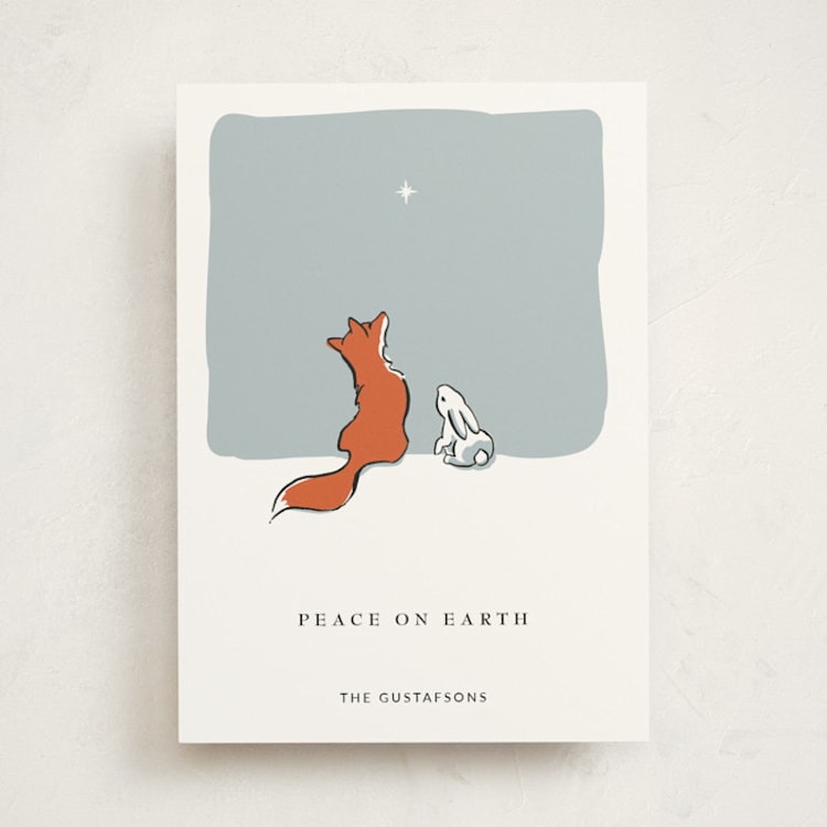 "Peace on Earth fox and rabbit" - Holiday Cards in Frost by Diane Pearse - Front