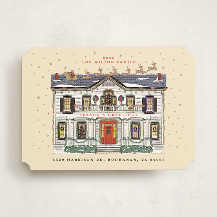 "Colonial Home" - Holiday Cards in Santa by Becky Nimoy - Front