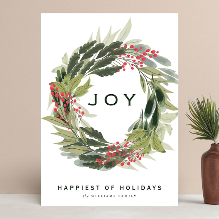 "sweet wreath of joy" - Holiday Cards in Berry by frances mathys - Front