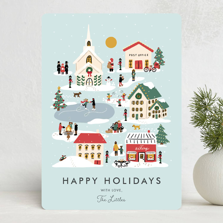 "Little City" - Holiday Cards in Wintermint by Lauren Jinhee - Front