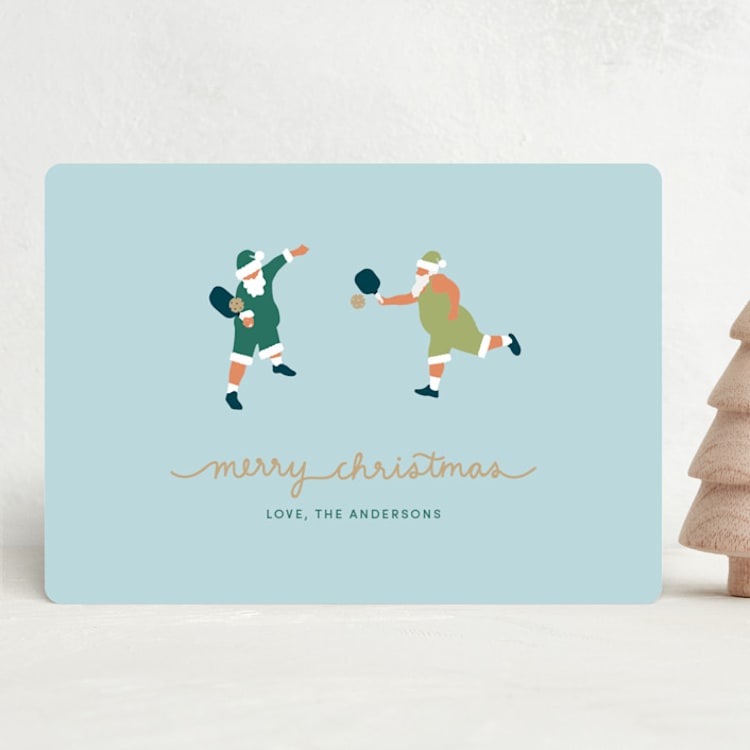 "Pickleball Santa" - Holiday Cards in Aqua by tara berg - Front