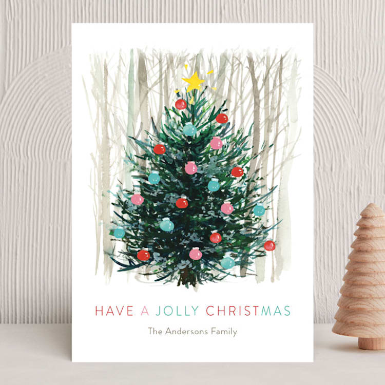 "Jolly Xmas Tree" - Holiday Cards in Wintermint by Jean Choe Art and Design - Front