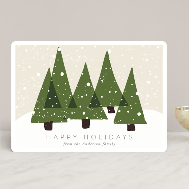 "Christmas Trees" - Holiday Cards in Olive by Roopali - Front