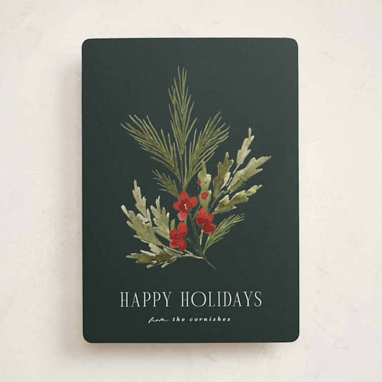 "Simple Sprig" - Holiday Cards in Juniper by Kate Ahn - Front