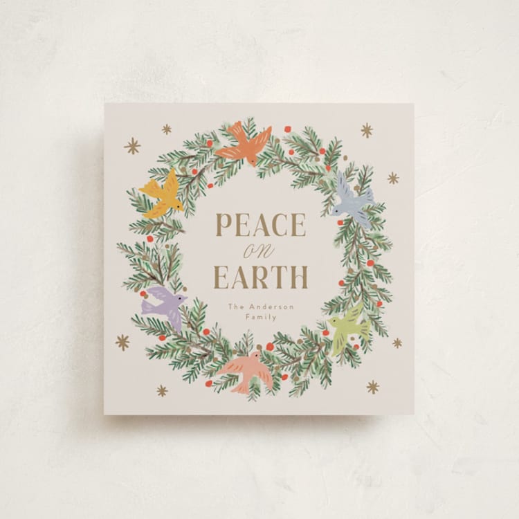 "peace dove pine wreath" - Holiday Cards in Gingerbread by Cass Loh - Front
