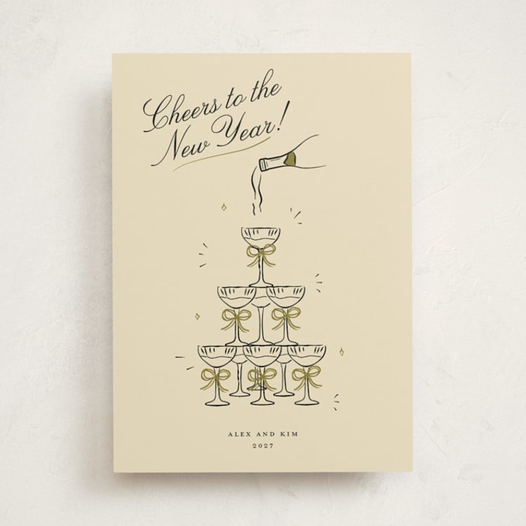 "Champagne Tower" - Holiday Cards in Chartreuse by Jennifer Lew - Front