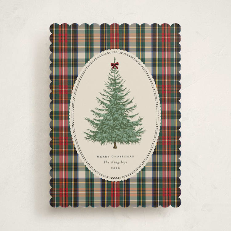 "Plaid Tree" - Holiday Cards in Peppermint by Heather Schertzer - Front