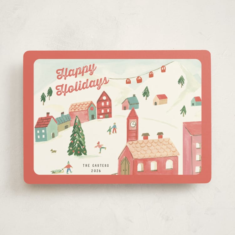 "Festive Village" - Holiday Cards in Berry by Teju Reval - Front