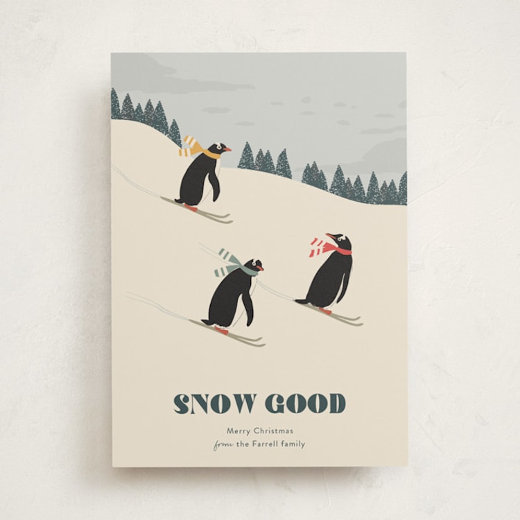 "Skiing Penguins" - Holiday Cards in Tutti Frutti by Kampai Designs - Front