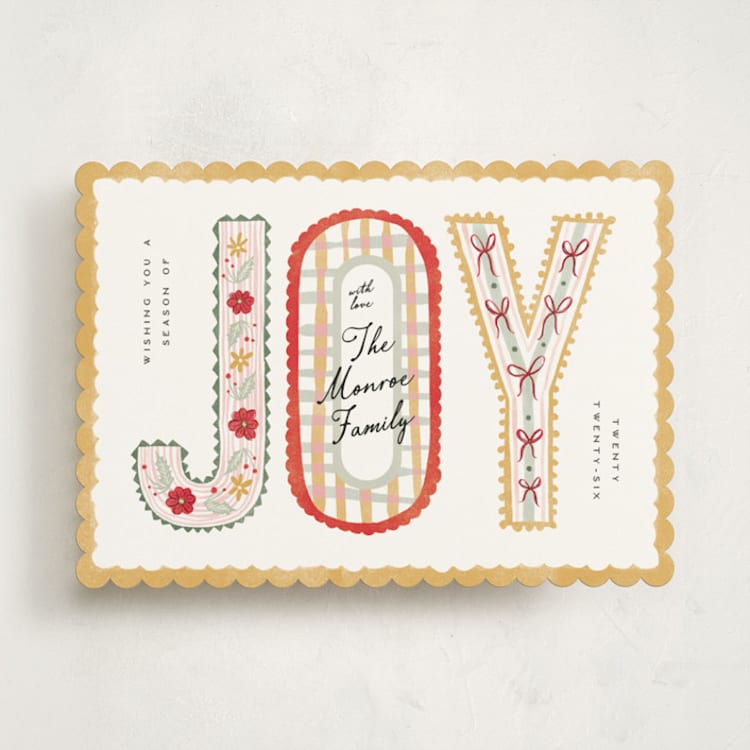 "Joy Ribbon" - Holiday Cards in Butter by Pixel and Hank - Front