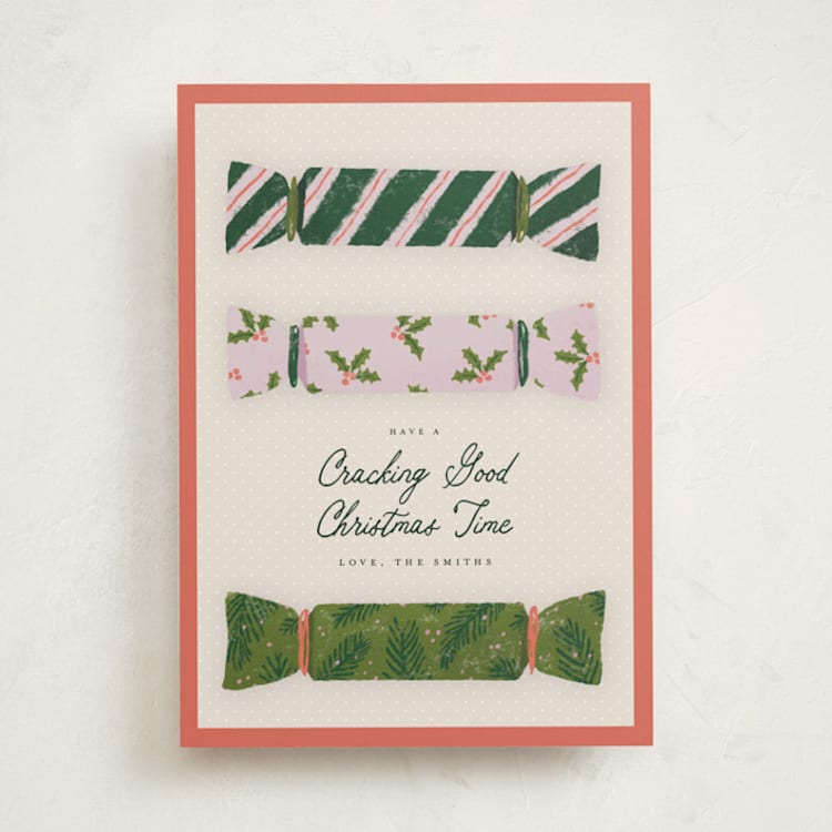 "Crackers" - Holiday Cards in Persimmon by Lottie Aldarwish - Front