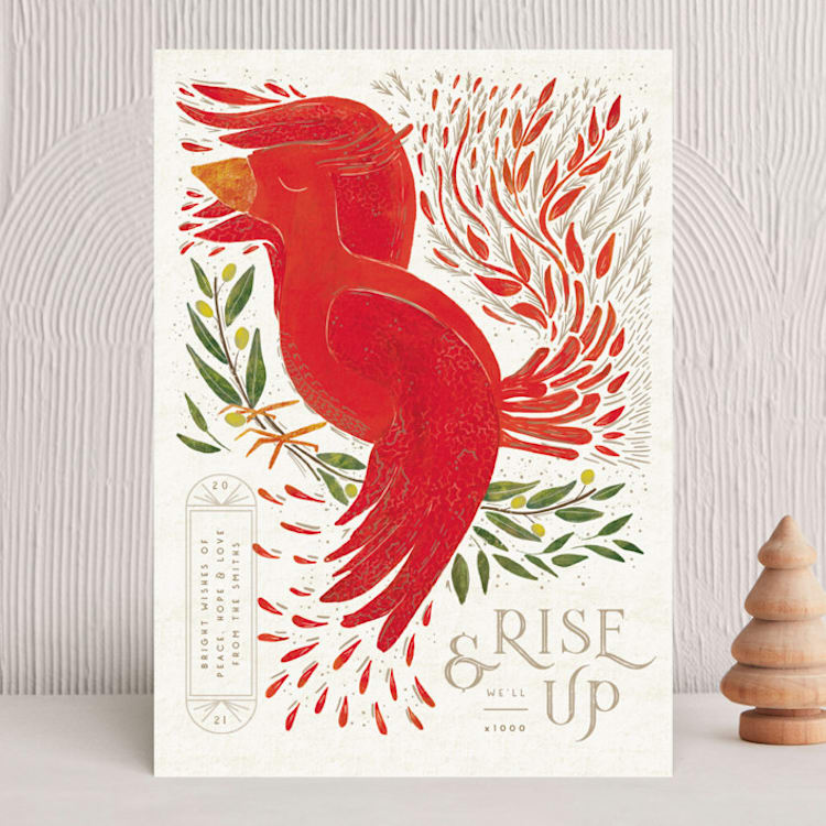 "Holiday Phoenix" - Holiday Cards in Sand by Corie Page - Front