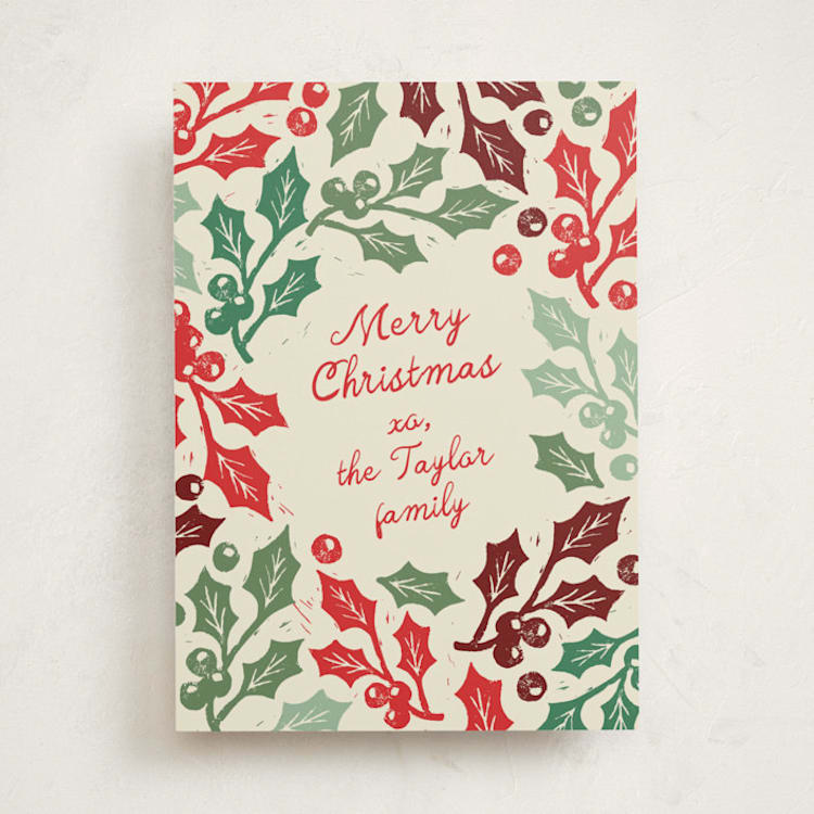 "Holly Print" - Holiday Cards in Wreath by Alethea and Ruth - Front