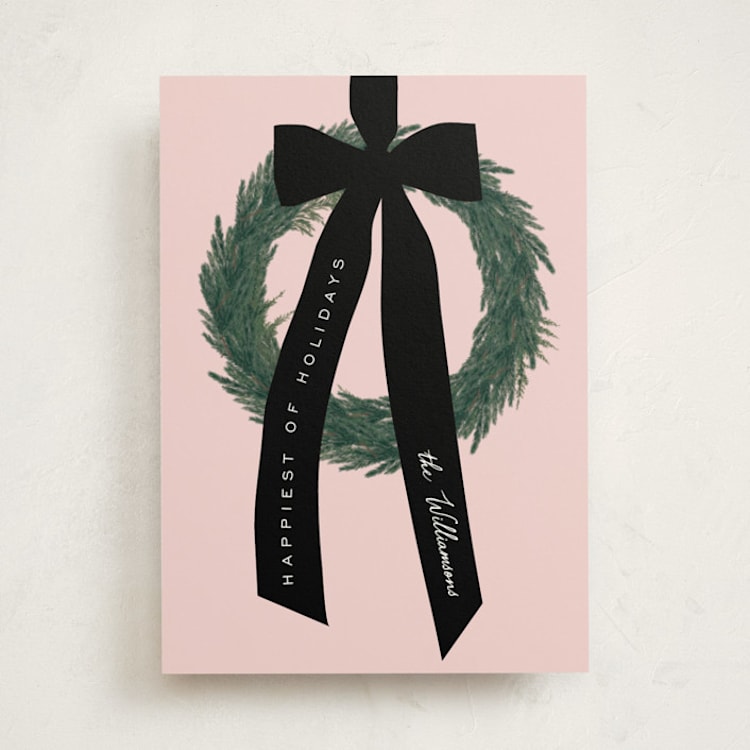 "Ribbon Wreath" - Holiday Cards in Christmas Rose by Baumbirdy - Front
