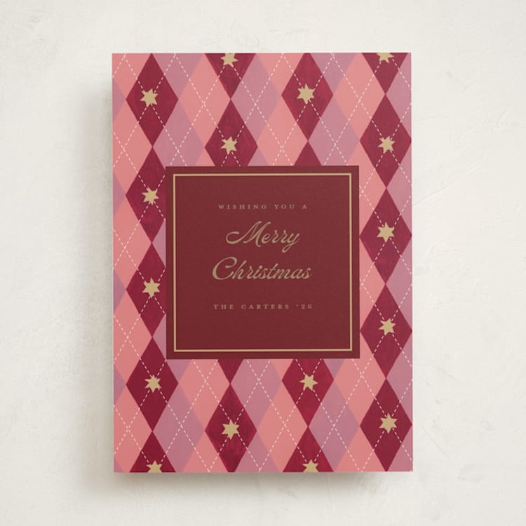 "Argyle" - Holiday Cards in Berry by Teju Reval - Front