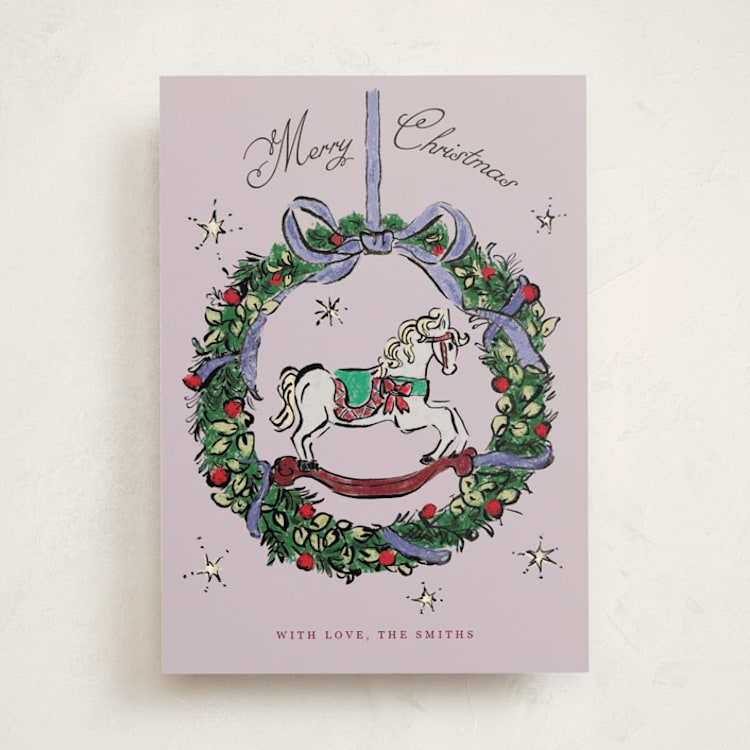 "Rocking Horse Wishes" - Holiday Cards in Sugar Plum by Cass Loh - Front