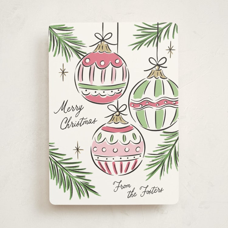 "Bright Ornaments" - Holiday Cards in Gumdrop by Erin German - Front