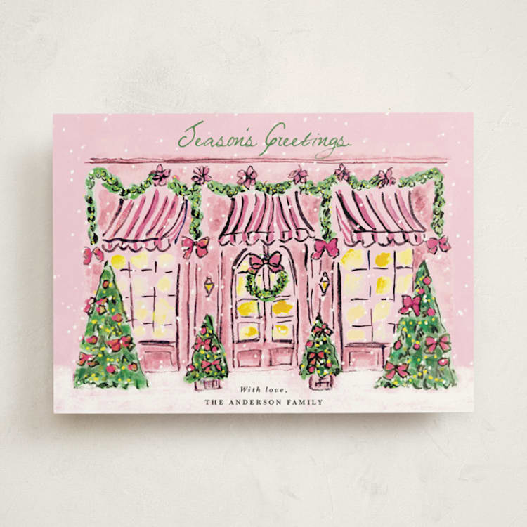 "The Jolly Storefront" - Holiday Cards in Rose Glow by Cass Loh - Front