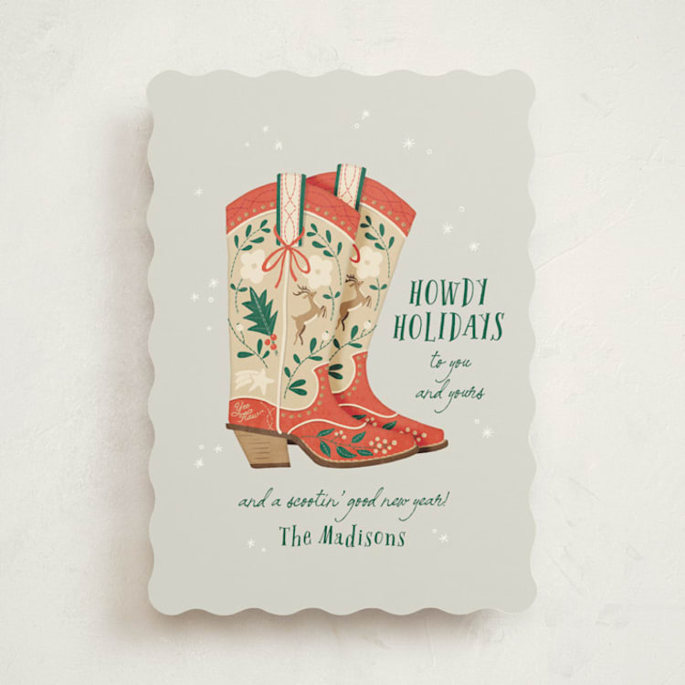 "Howdy Holidays Boots" - Holiday Cards in Fog by Leia Matt - Front