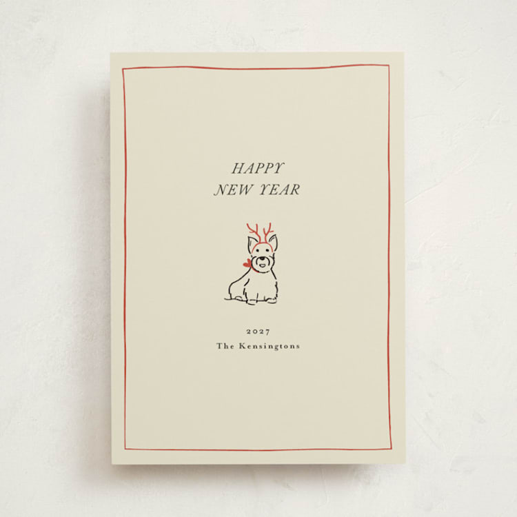"Scottie Dog" - Holiday Cards in Poinsettia by Becky Nimoy - Front