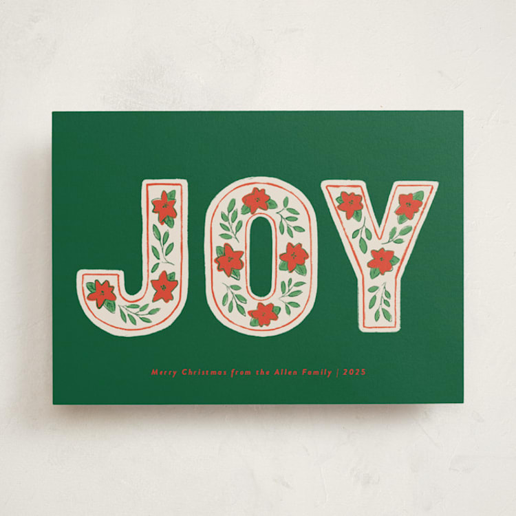 "Poinsettia Joy" - Holiday Cards in Evergreen by Kelly Williams - Front