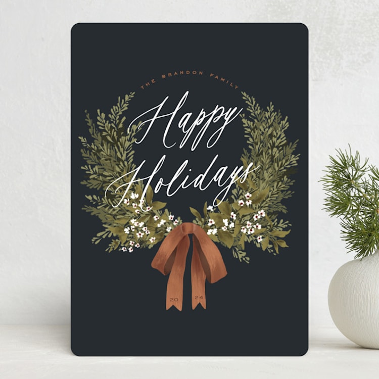 "Greenery" - Holiday Cards in Toffee by Leah Bisch - Front