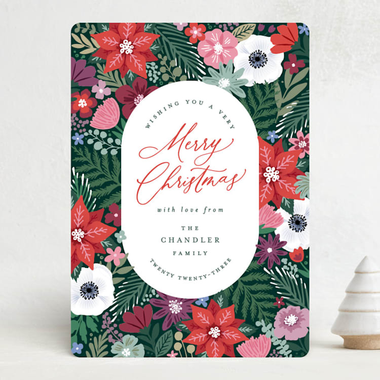 "Festive Christmas Floral" - Holiday Cards in Poinsettia by Hooray Creative - Front