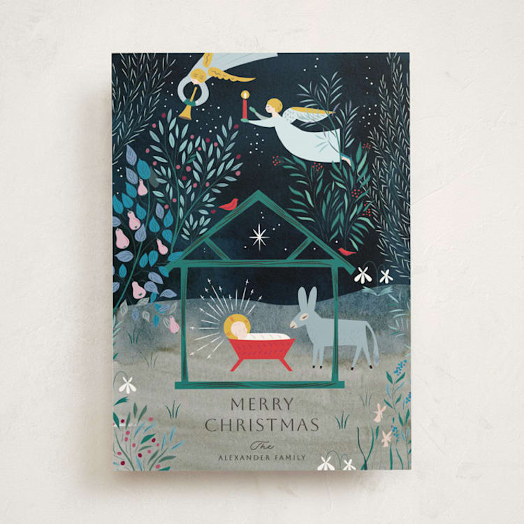 "Nativity Garden" - Holiday Cards in Tapestry by Eve Schultz - Front