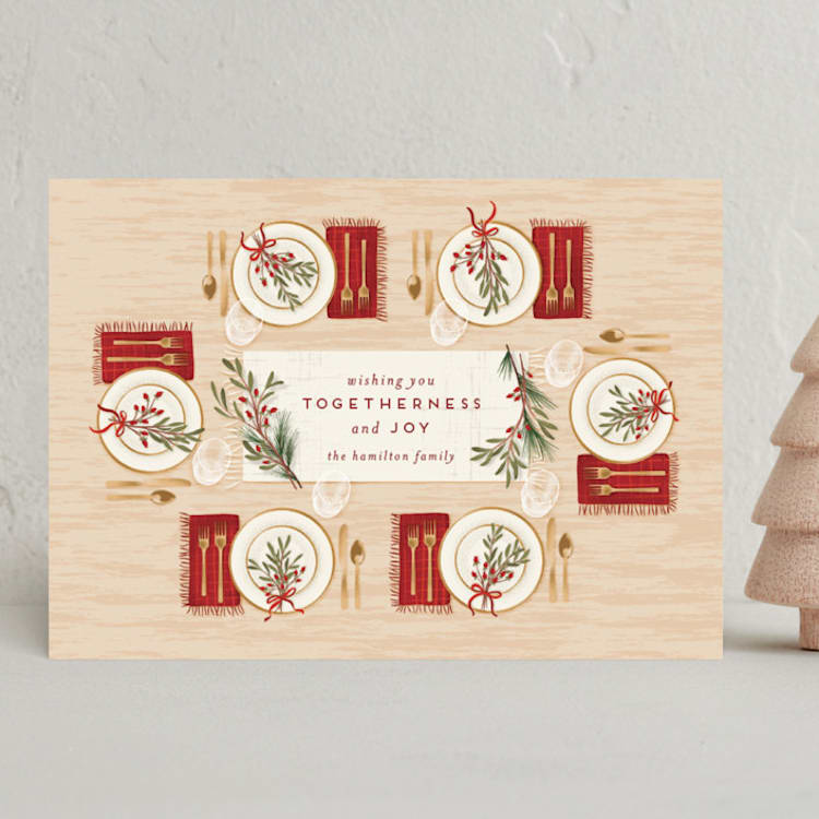 "Around the Table" - Holiday Cards in Holly Berry by Jamie Alexander - Front