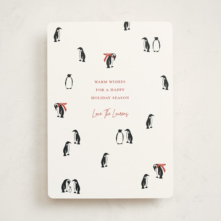 "March of the Penguins" - Holiday Cards in Candy Cane by Lauren Jinhee - Front