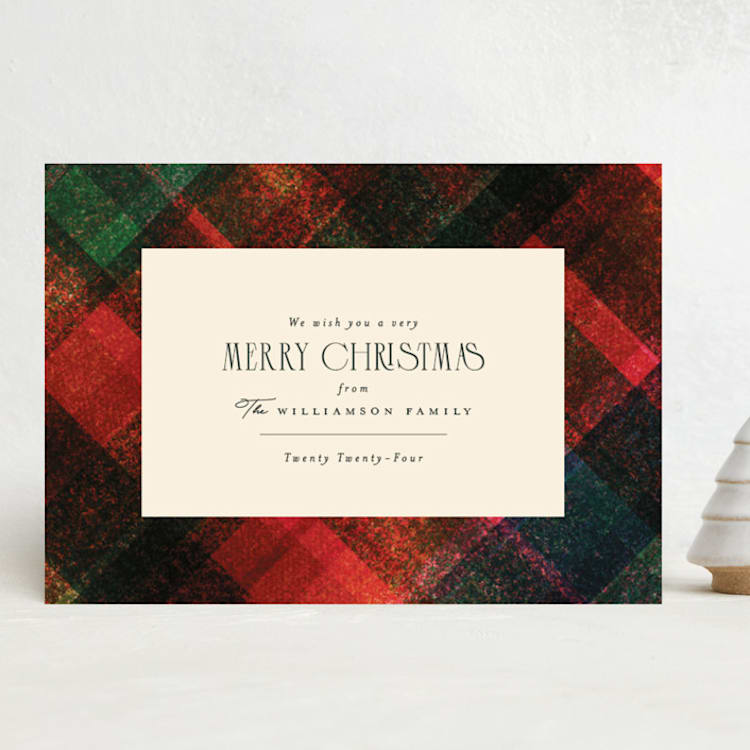 "Traditional Plaid" - Holiday Cards in Cranberry by Julie Murray - Front