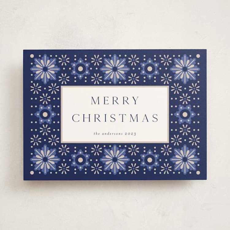 "Formal Snowflake Frame" - Holiday Cards in Winter Night by Jennifer Holbrook - Front