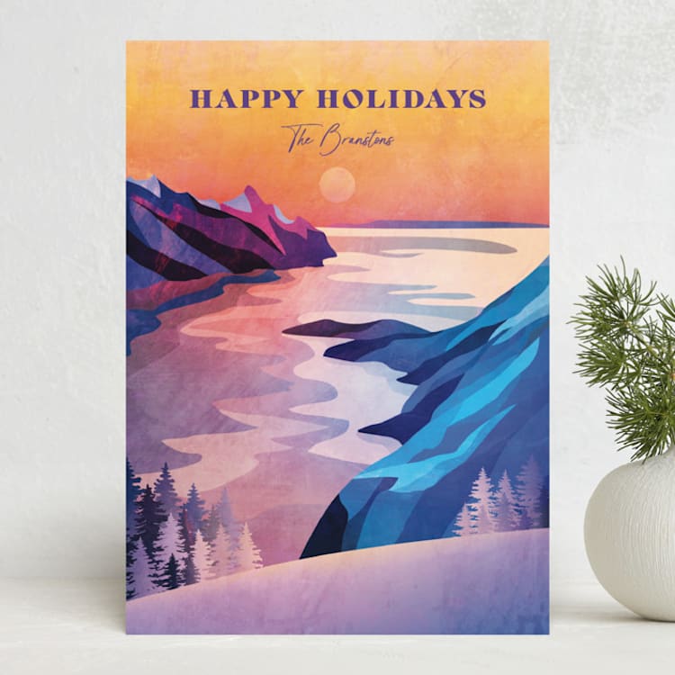"Winter Sunset" - Holiday Cards in Plum by Mojca Dolinar - Front