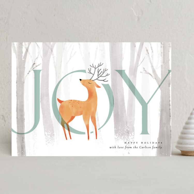 "Joyful Deer" - Holiday Cards in Wintermint by Orasie - Front