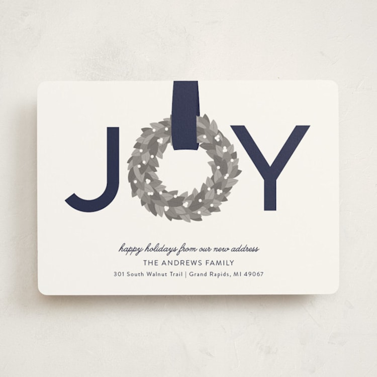"Joy Wreath" - Holiday Cards in Blueberry by Sarah Brown - Front