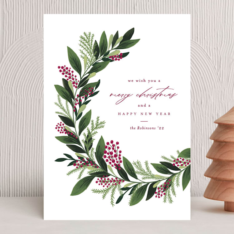 "Floral Wreathe" - Holiday Cards in Winter Rose by Mansi Verma - Front