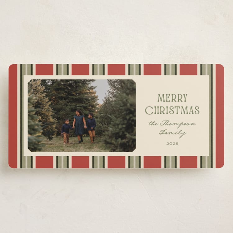 "Antique Stripes" - Holiday Cards in Berry by Robert and Stella - Front