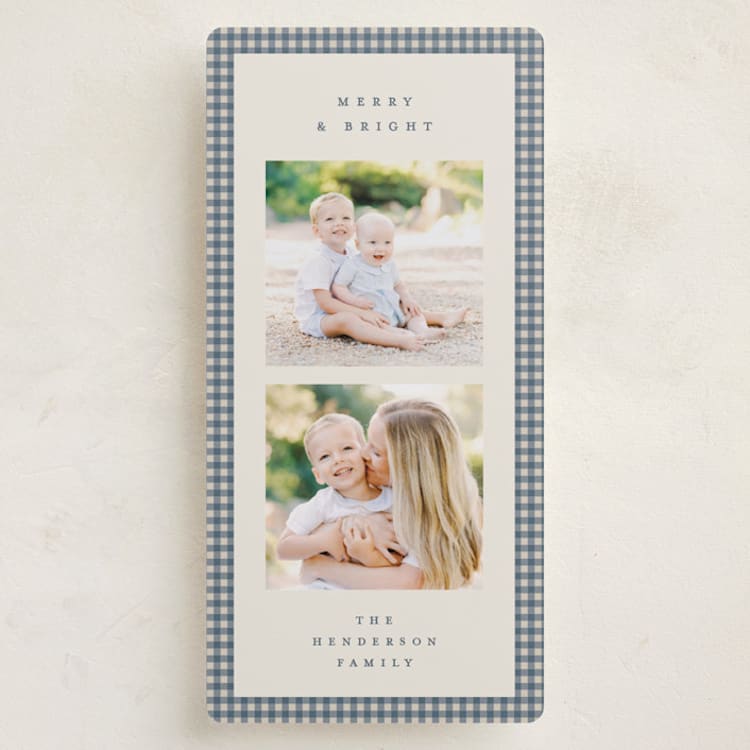 "Gingham Border" - Holiday Cards in Blue Spruce by Kelly Watkins - Front