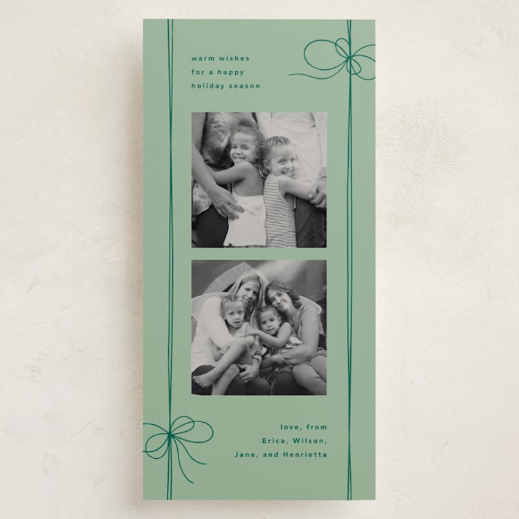 "Wrapped Bows" - Holiday Cards in Elf Shoes by Kristin Oliversen - Front