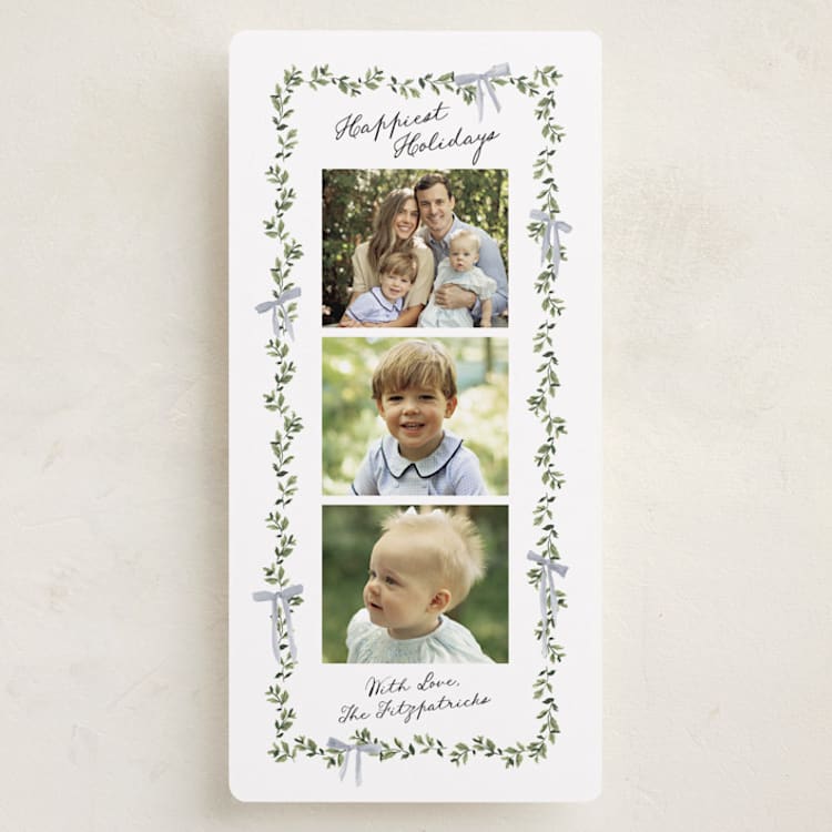 "Bow Adorned Garland" - Holiday Cards in Pond by Everett Paper Goods - Front