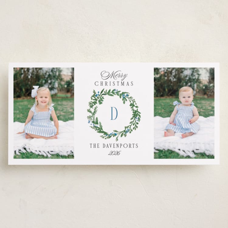 "Monogram Wreath" - Holiday Cards in Blueberry by Susan Moyal - Front
