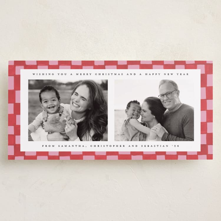 "Festive Checks" - Holiday Cards in Berry by Teju Reval - Front
