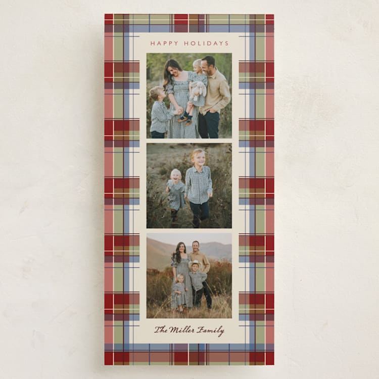 "Vintage plaid" - Holiday Cards in Cranberry by Elly - Front