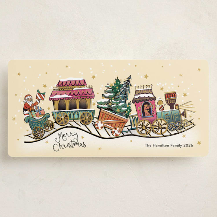 "Santa's Train" - Holiday Cards in Butter by Becky Nimoy - Front