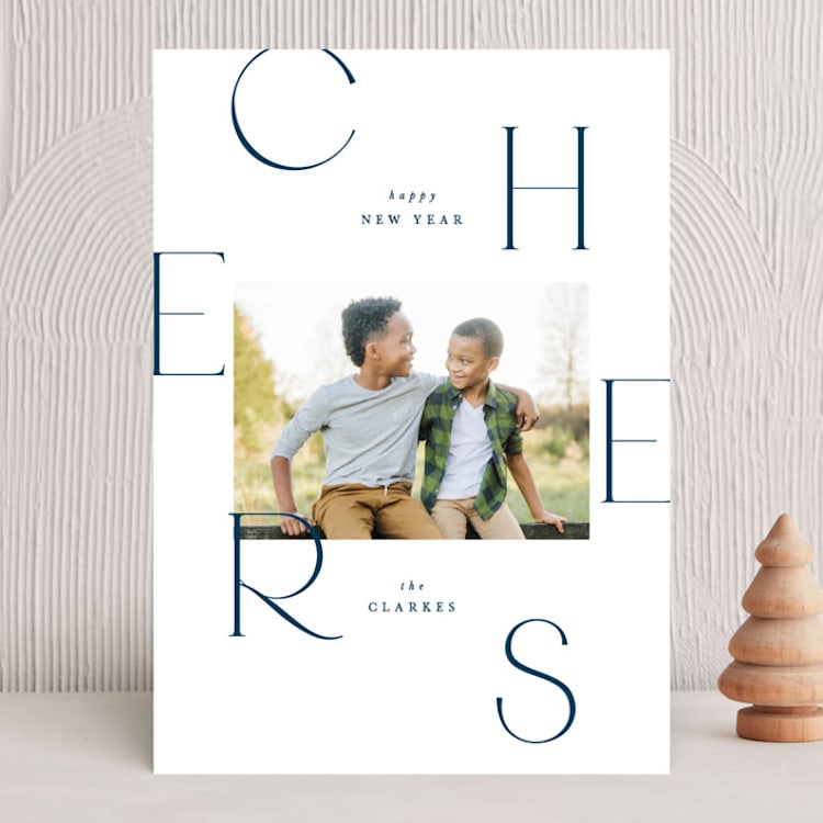 "Statement Cheers" - Holiday Cards in Navy by Hooray Creative - Front