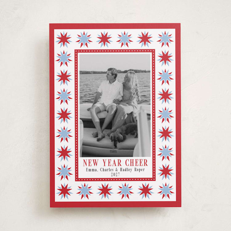 "Starlite Border" - Holiday Cards in Cranberry by Erika Firm - Front
