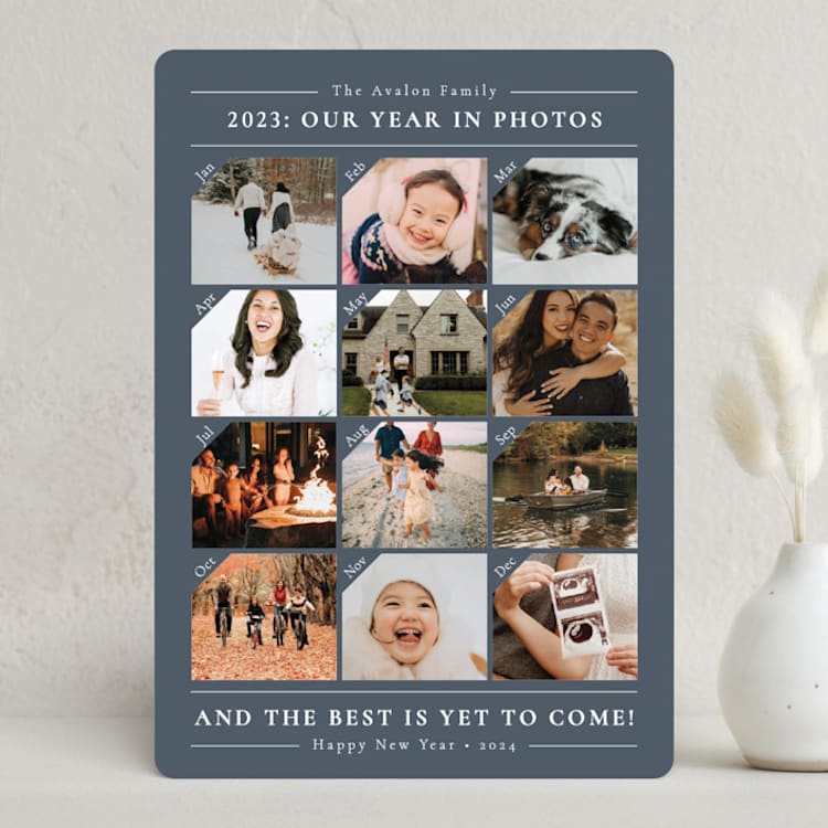 "Year in Photos" - Holiday Cards in Slate Blue by Meggy Masters - Front